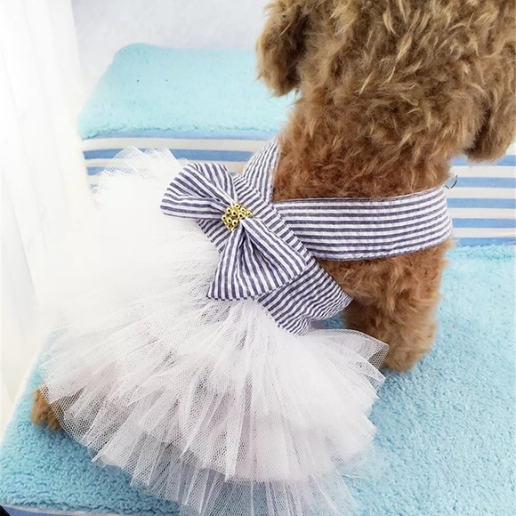 Other - Dog dress shirt bow tutu blue cute small dogs
